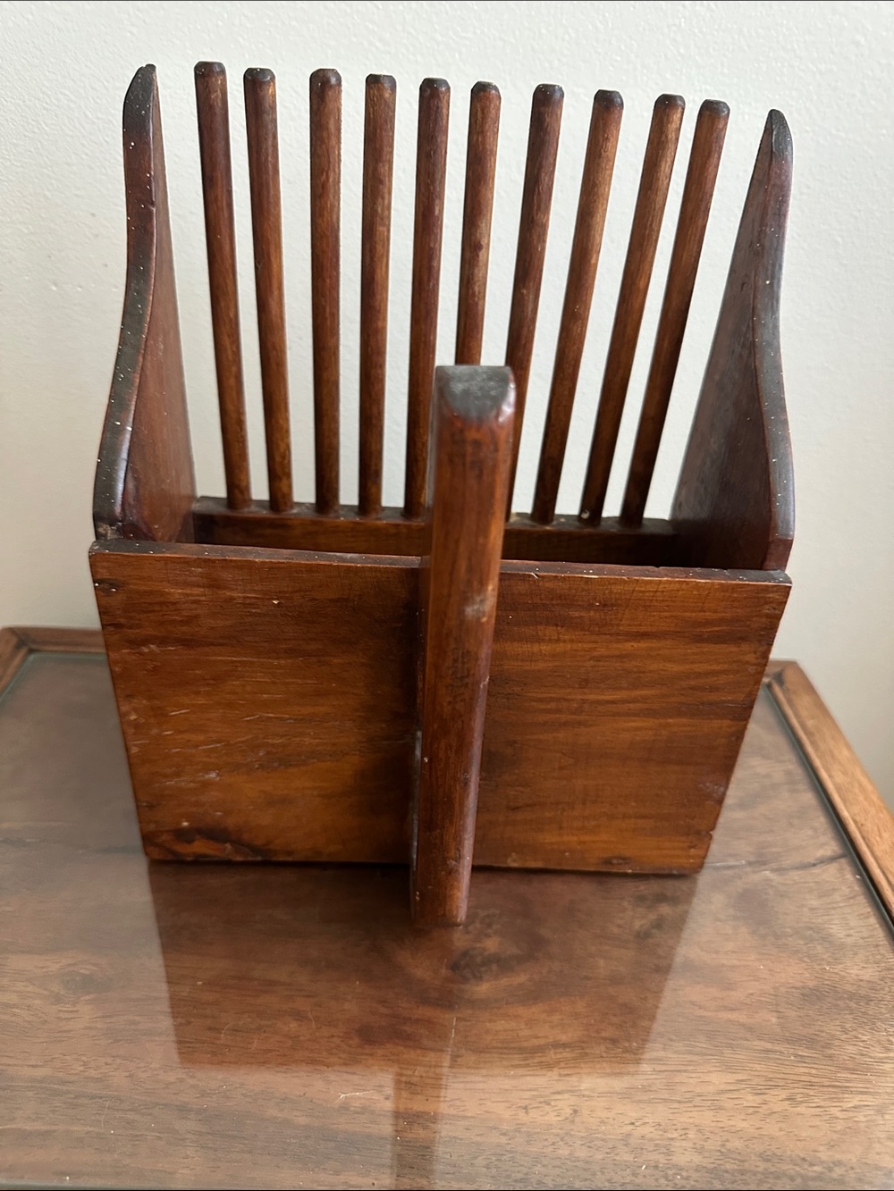 Vintage Mid- Century Wooden Cranberry Scoop Mail Holder